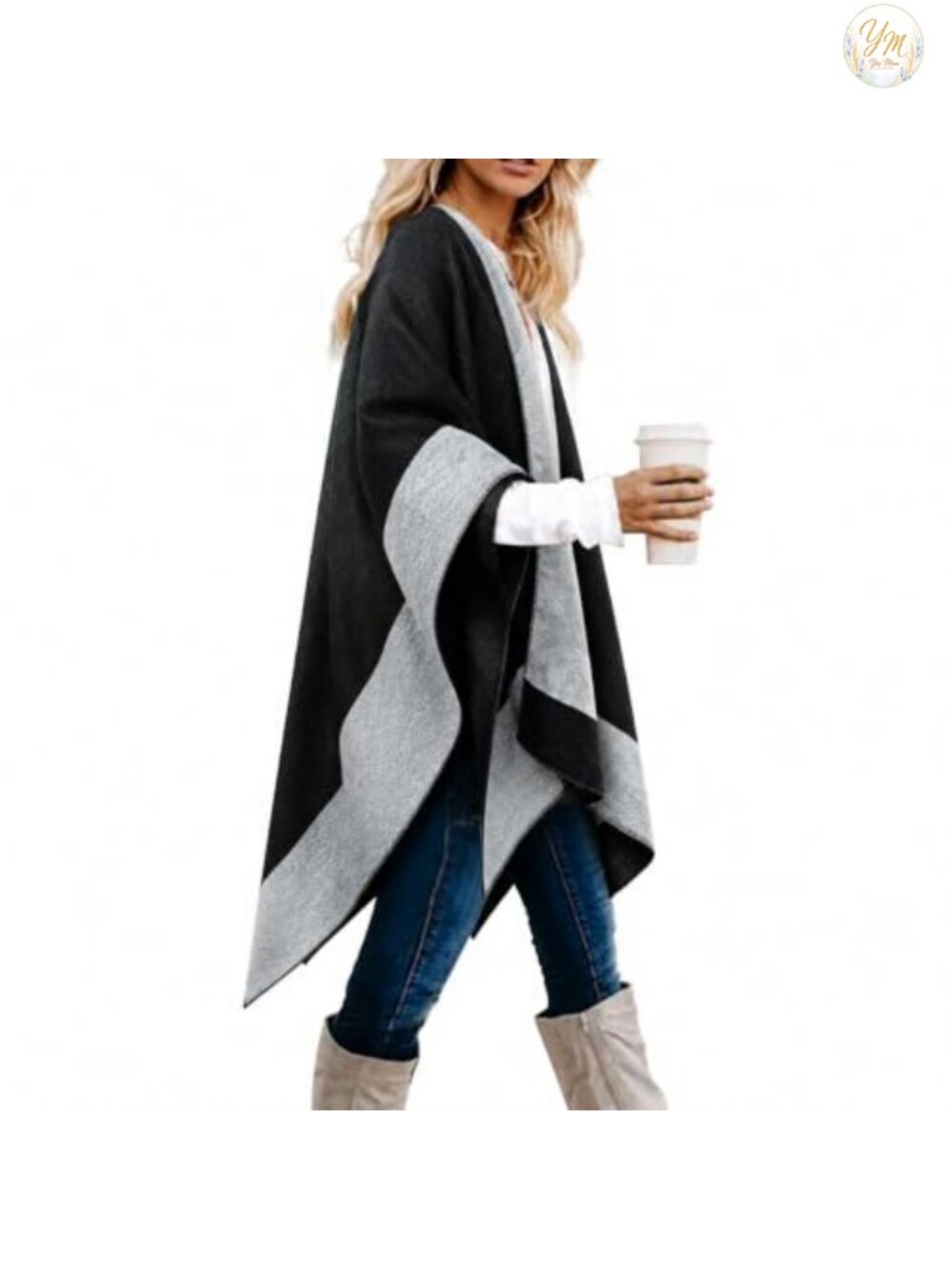 Reversible Plaid Shawl Wrap Open Front Poncho Women Fall Winter